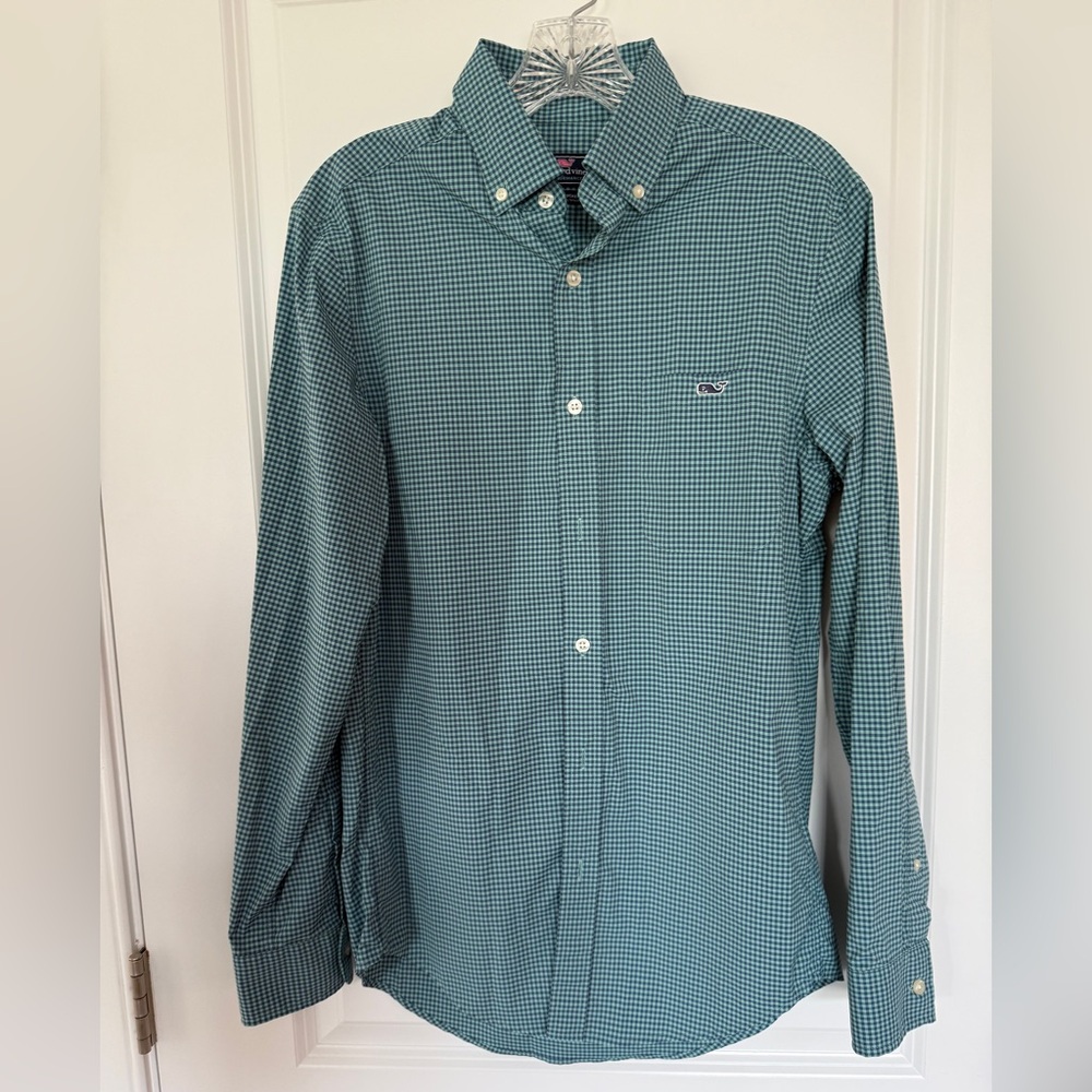 Vineyard Vines Men’s Teal Checkered Button Down Shirt